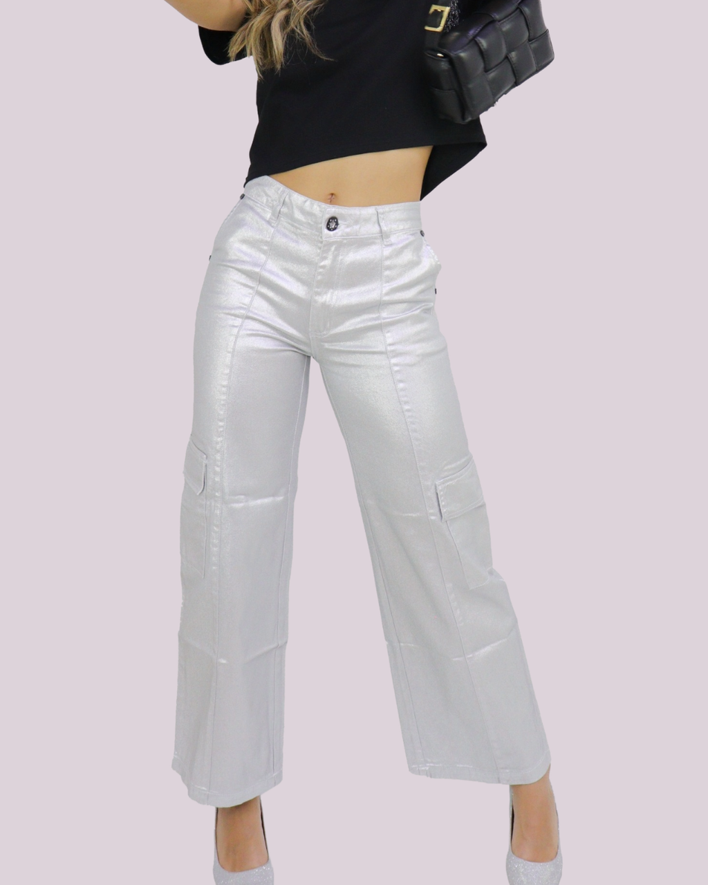 PANTALON PLATA TIRO MEDIO CARGO