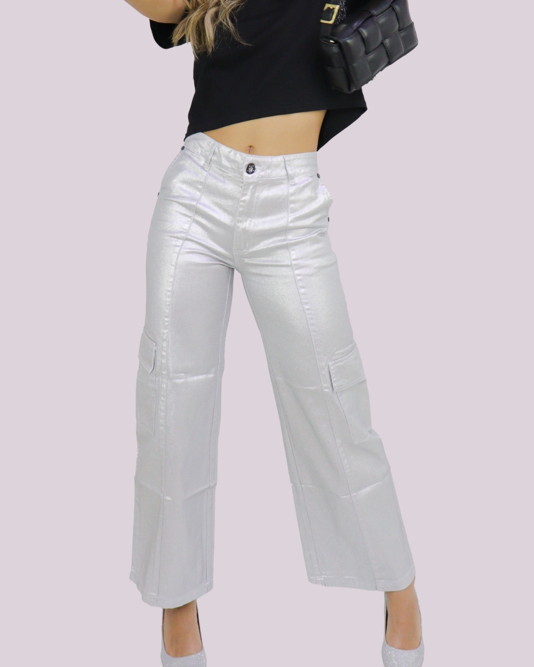 PANTALON PLATA TIRO MEDIO CARGO