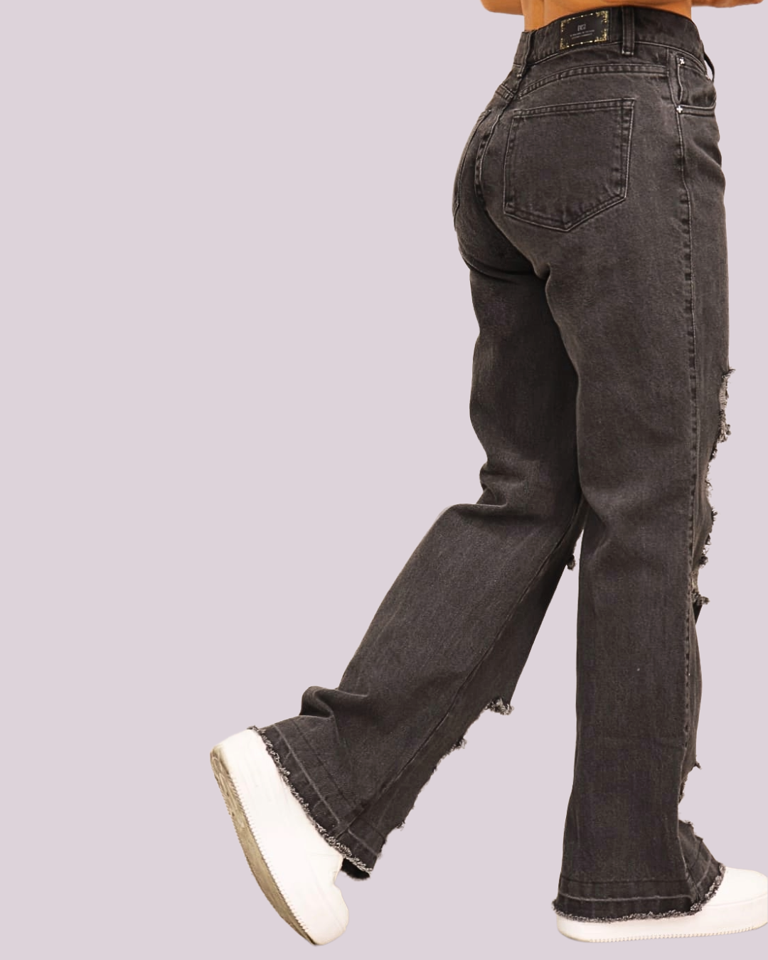 JEAN GRIS TIRO MEDIO BOTA RECTA ROTO