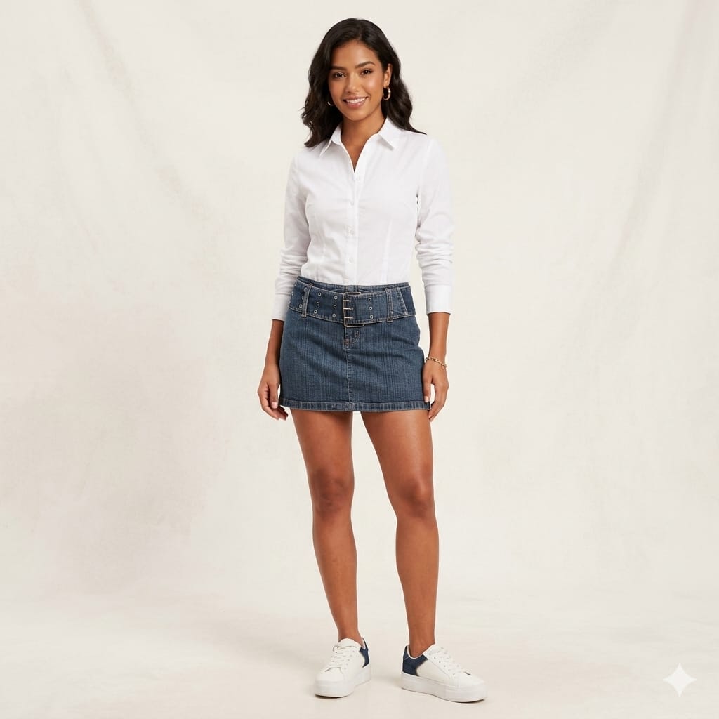 FALDA EN JEAN AJUSTADA CON CINTURON